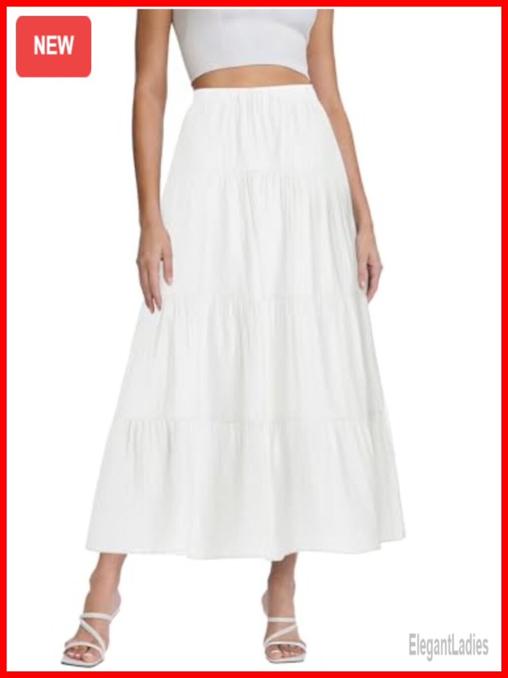 Womens Flowy Boho Maxi Skirt Elastic Waist A-Line Tiered Ruffle Hem